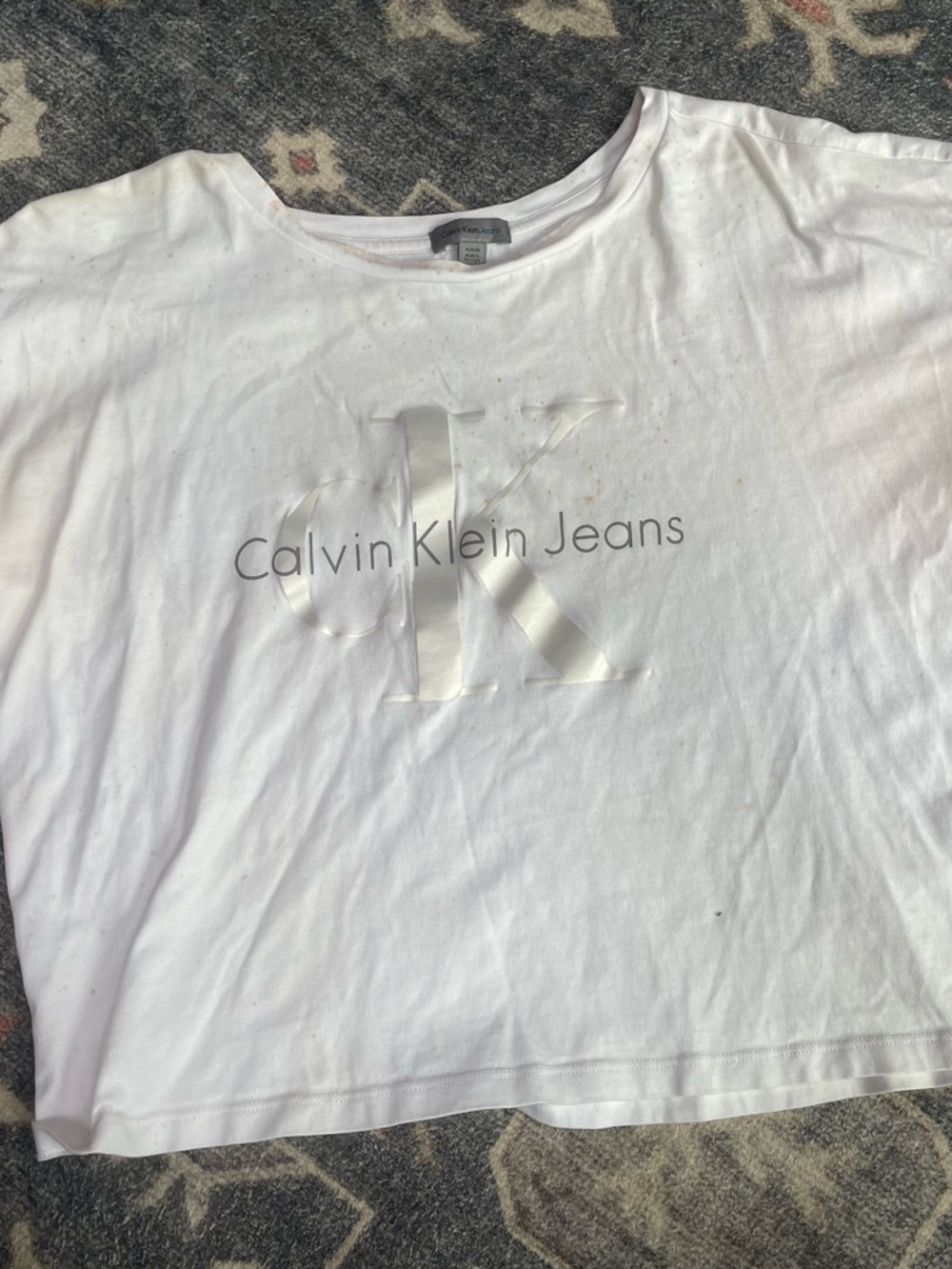 Calvin Klein Jeans White Tee with Subtle Rust Speckle